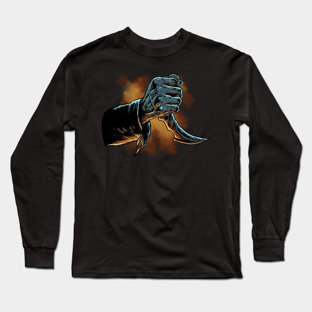 zombie hand with a knife Long Sleeve T-Shirt by Nihilist_Design